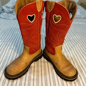 Ariat Cowgirl Boots Size 7 B Leather Red with Heart Shaped Holes